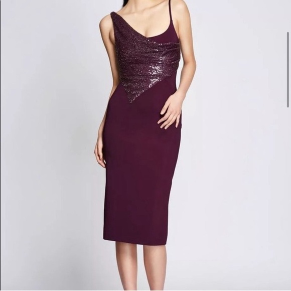 Cushnie Plum Diamond Embellished Pencil Dress - Picture 5 of 13